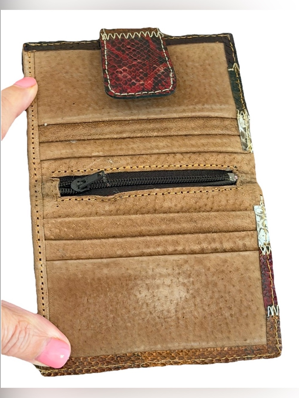 Patchwork Exotic Genuine Python Leather Bifold Wallet NWT - Picture 4 of 8